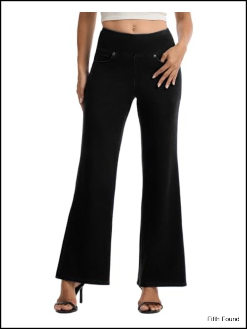 Stretchy Pull On Bell Bottom Jeans High Waisted Tummy Control Flare Jeggings